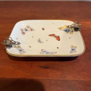 Vintage French Porcelain Sevres Hand Painted Butterfly Trinket Dish/Ash Tray